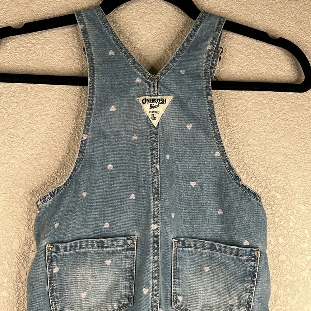 OshKosh B'gosh Girl's Denim Pink Heart Print Overall Jeans Size 24 months